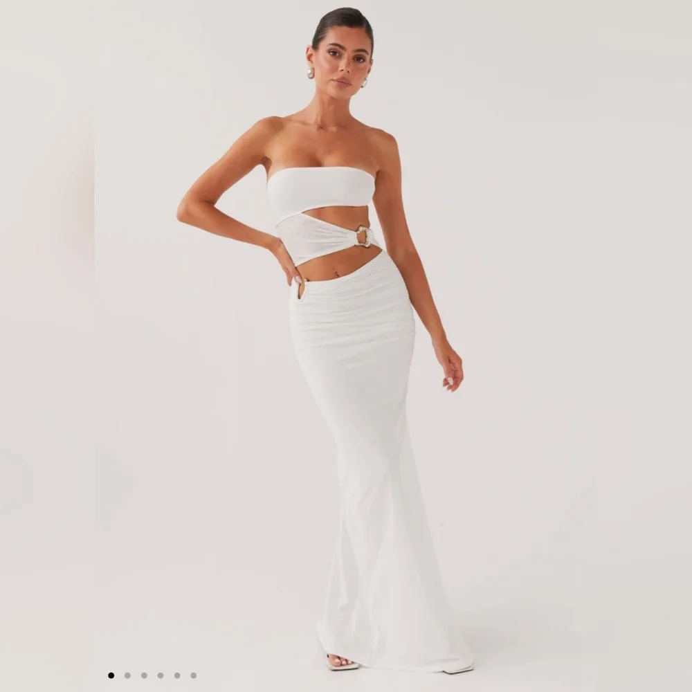 peppermayo white maxi dress Rising Sun Featuring a flattering V White Sorority Dress | Savaya